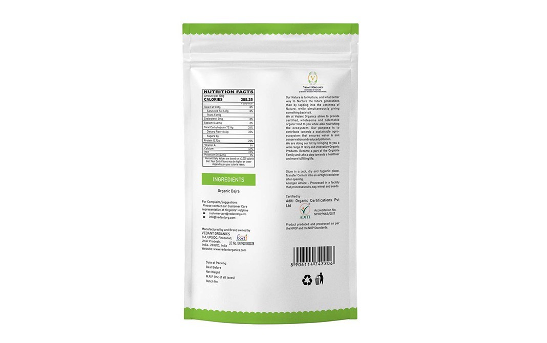 Orgabite Organic Bajra Flour    Pack  500 grams